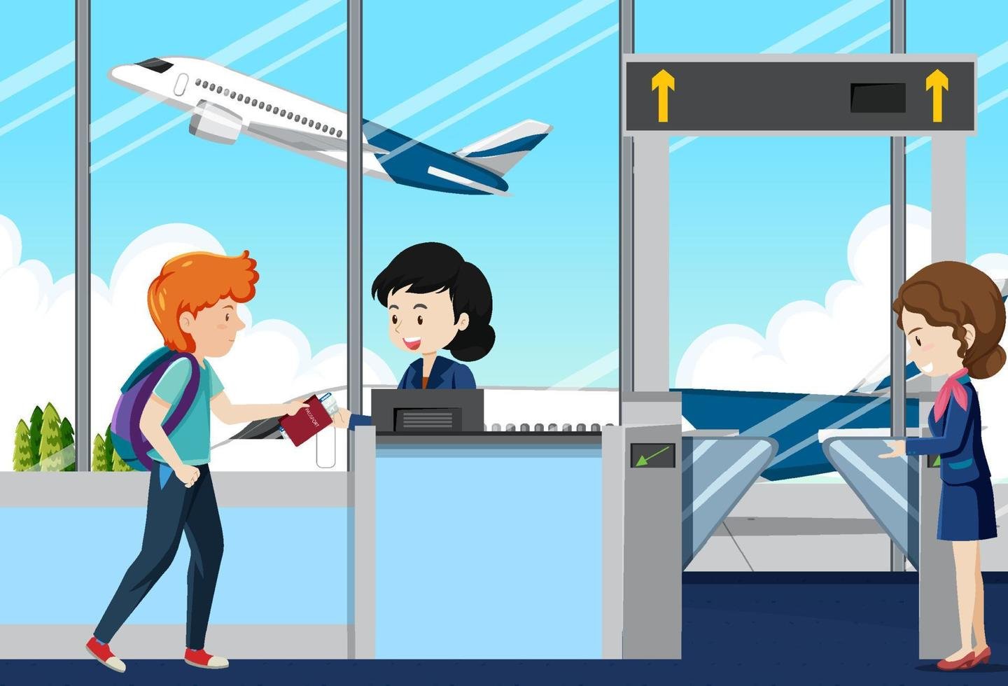 people-cartoon-characters-in-the-airport-free-vector