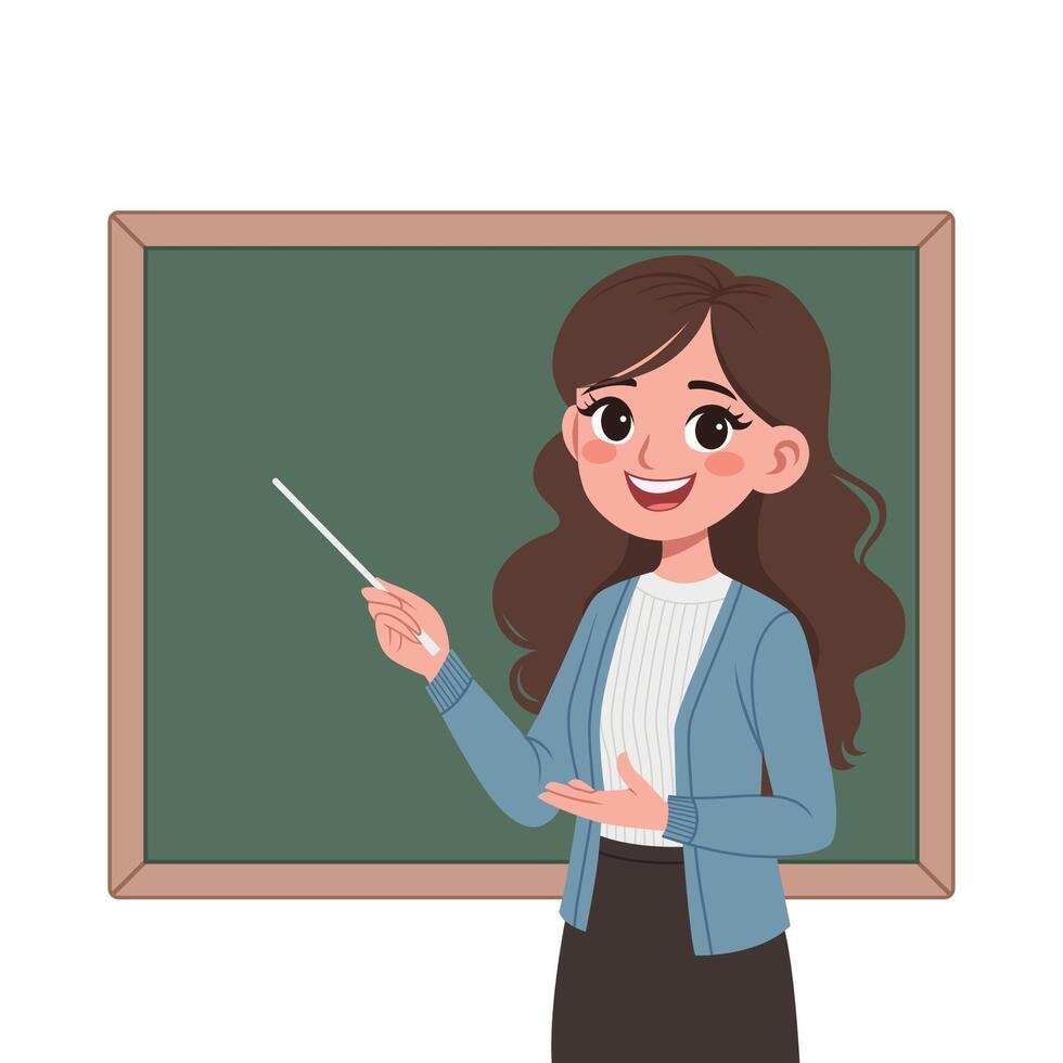 young-woman-teacher-explaining-in-front-of-the-board-cartoon-character-teaching-illustration-free-vector