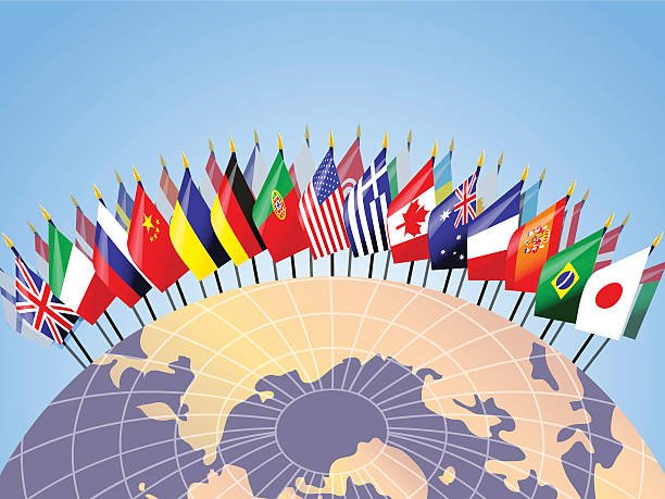 flags on the background of the earth
